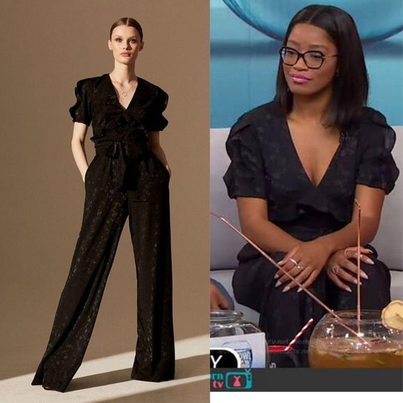 Black Wide Leg‎ Jumpsuit XS Satin V Neck Floral Cocktail Flared Jill Stuart $295 - Picture 1 of 11